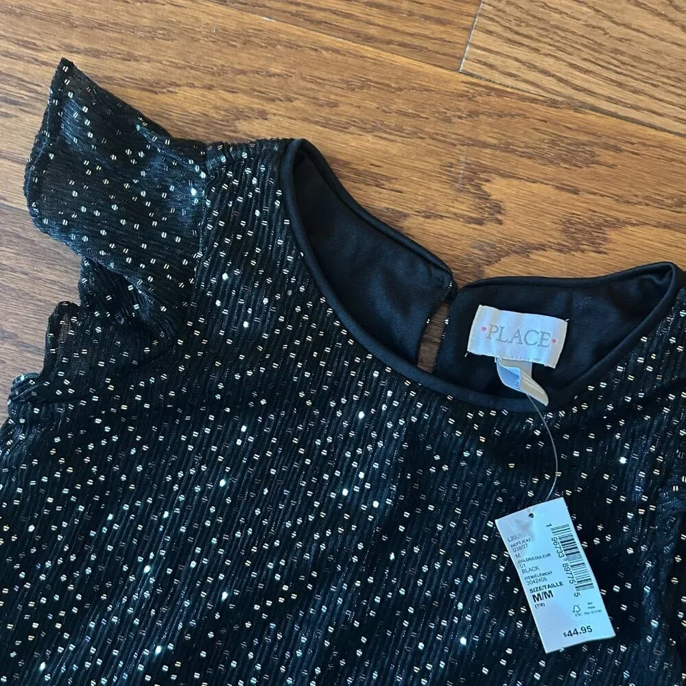 NWT The Children's Place Sparkly Sequin Shift Dress Flutter Sleeves Size Medium